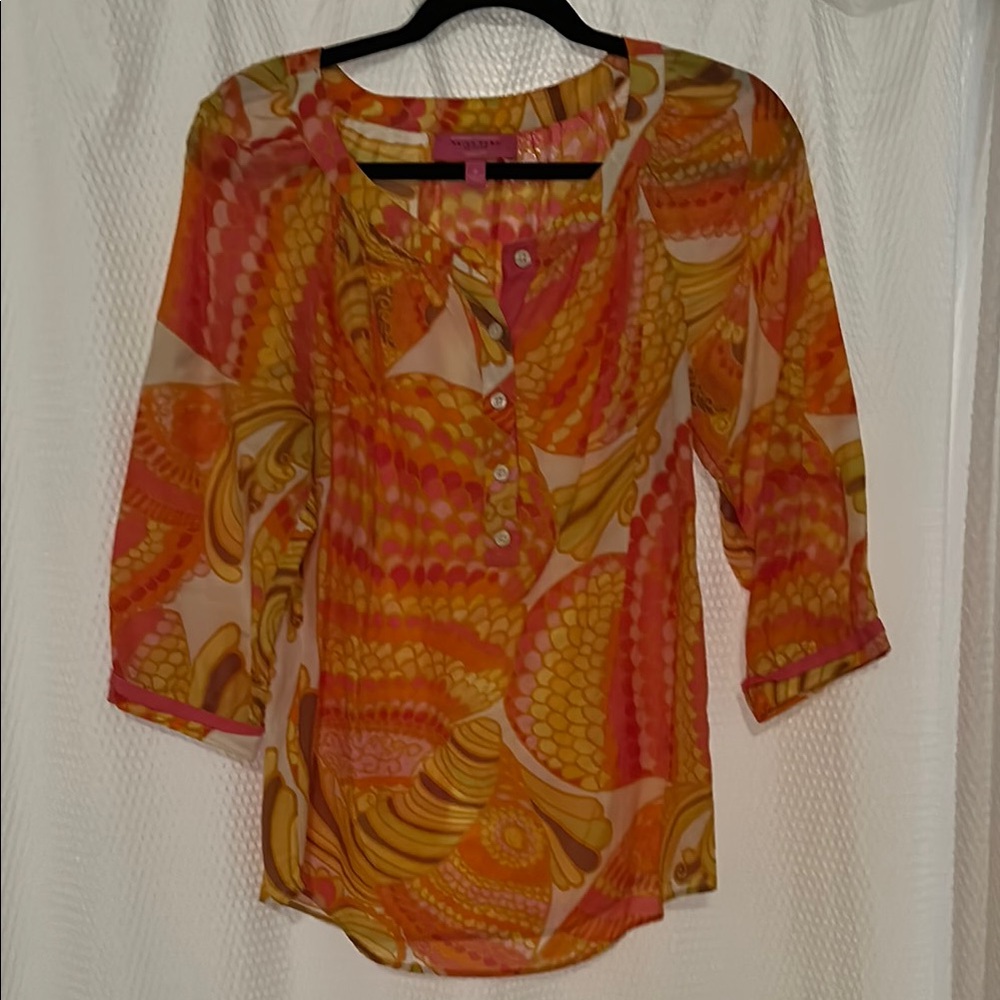 Orange and Yellow Graphic 3/4 Sleeve Blouse